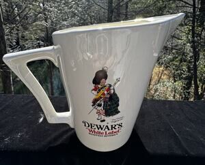 Dewar's White Label Scotch Whisky White Pottery Pouring Water Pitcher -A1 2